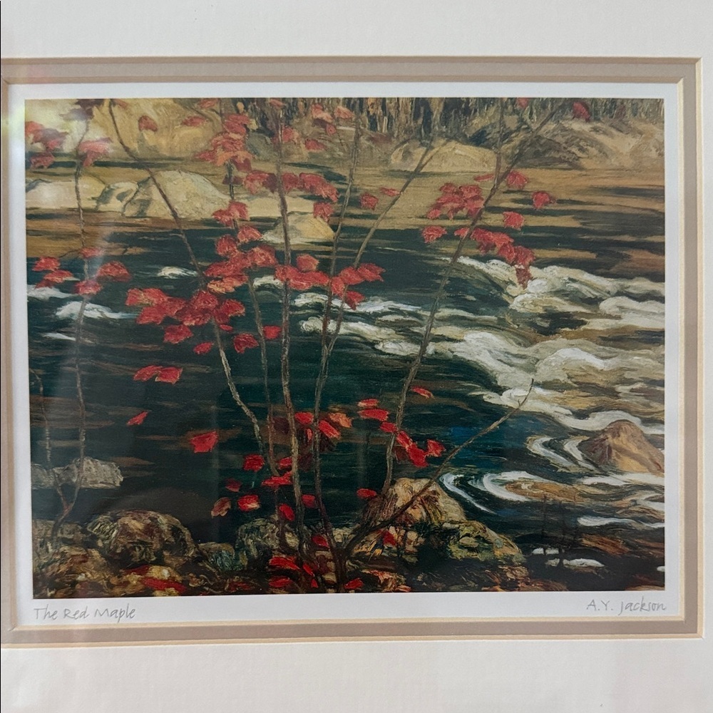A.Y. Jackson “The Red Maple” Framed Art Print Double mat Ornate frame 17”x14”